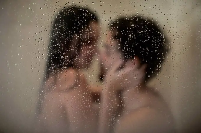 Intimate young couple in shower