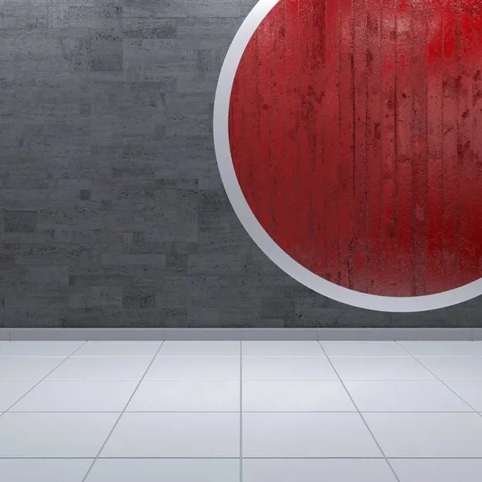 Concrete wall with red circle, 3d rendering