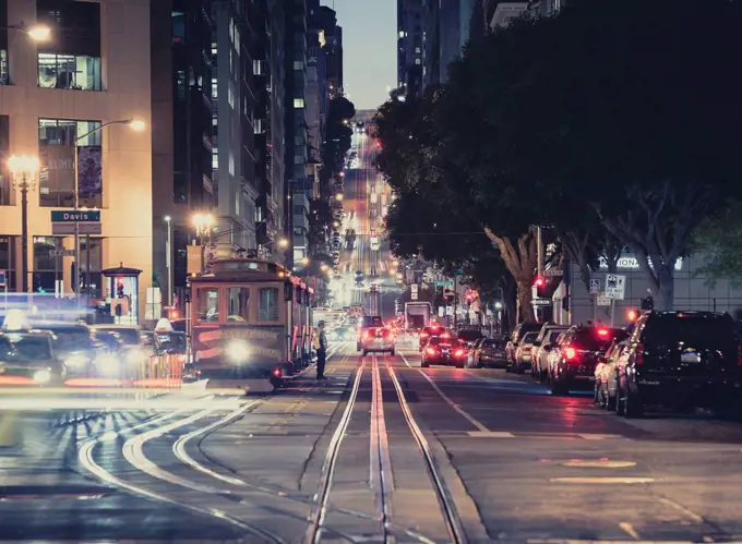 USA, California, San Francisco, California Street at night