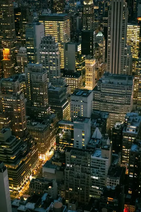 USA, New York, Manhattan, high-rise buildings at night