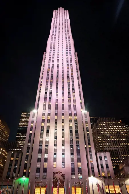 USA, New York City, Rockefeller Center at night