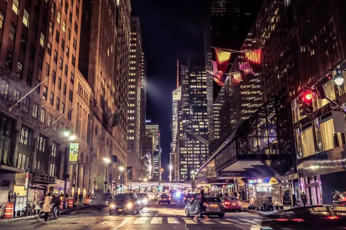USA, New York City, street scene at night