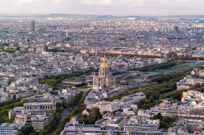 France, Paris, Cityscape with Les Invalides and Seine river
