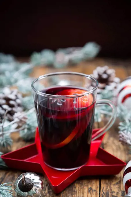 Mulled wine and christmas decoration