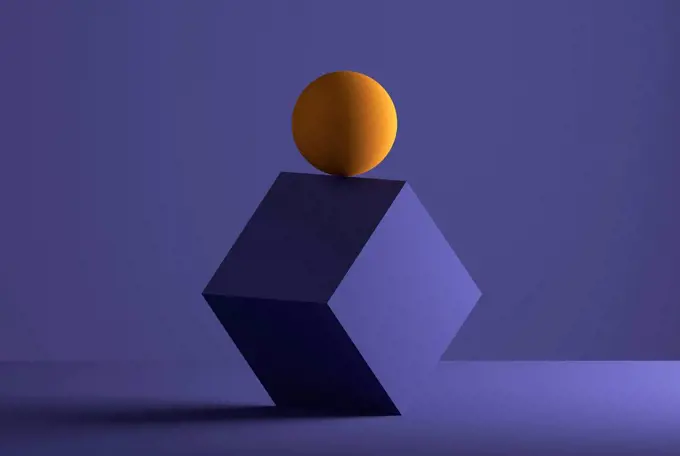 Sphere balancing on the edge of a cube, 3D Rendering