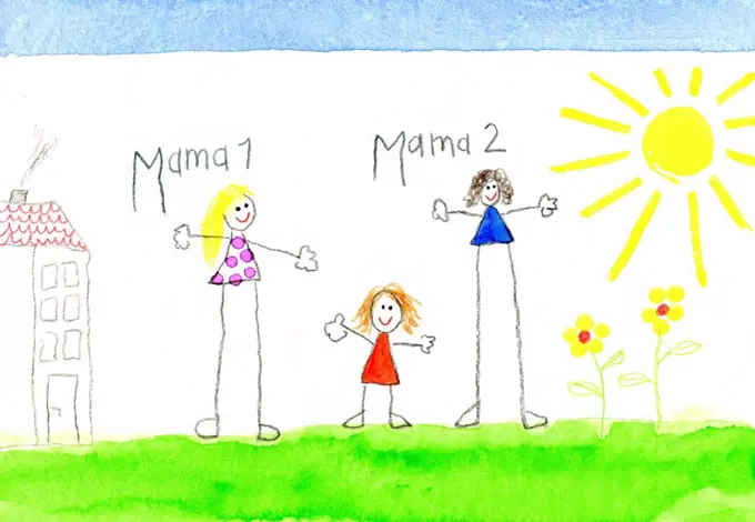 Children's drawing of lesbian couple and little girl