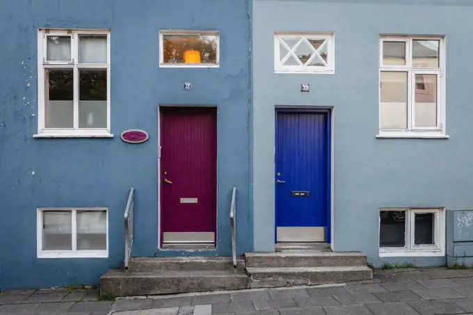 Iceland, ReykjavÇðk, house facade, colorful doors