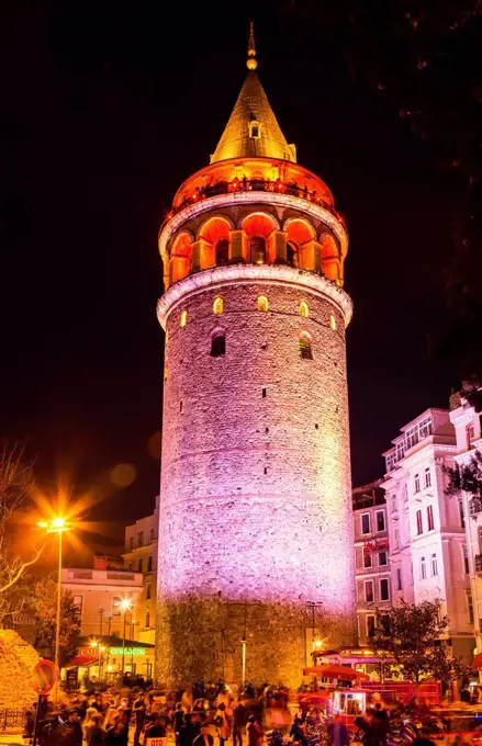 Turkey, Istanbul, Galata tower at night