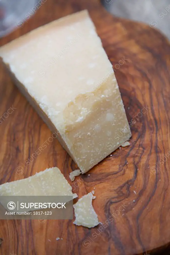 Close-up of Parmesan cheese on a cutting board
