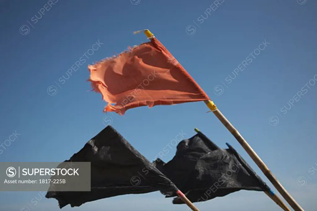 Fishermans flags flying in the wind