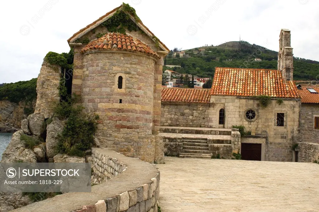 Church with a hill in the background, Budva, Montenegro