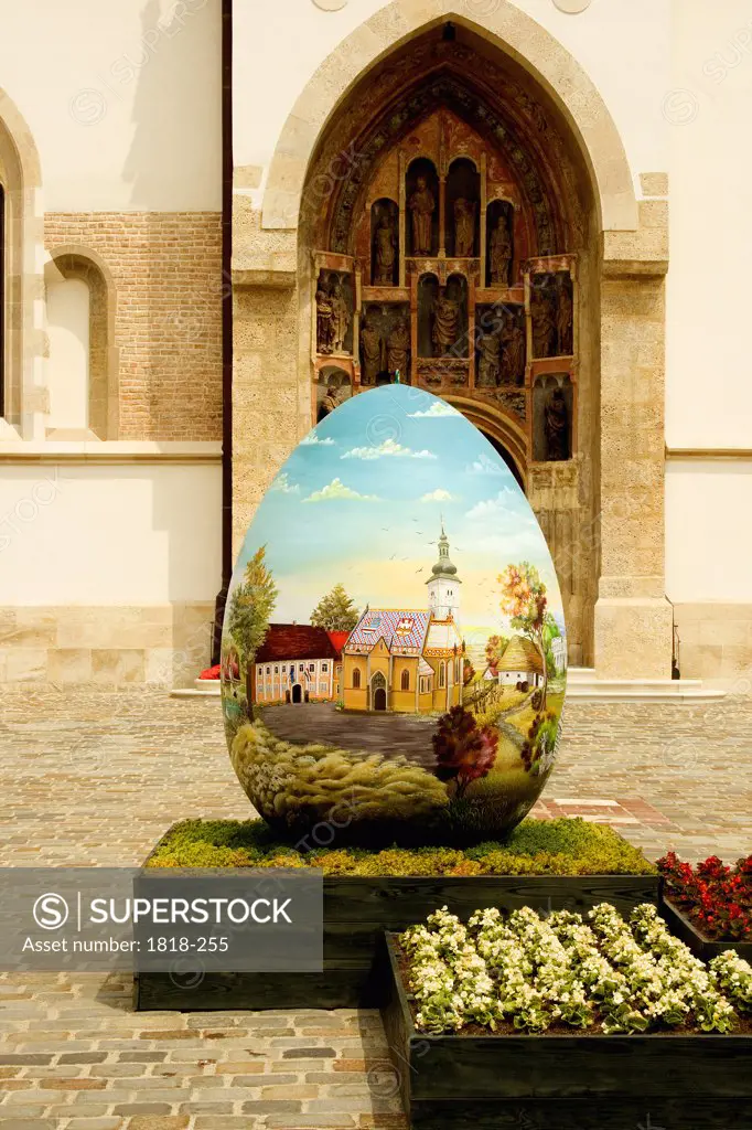 Sculpture of an Easter egg in the courtyard of a church, St. Mark's Church, Zagreb, Croatia