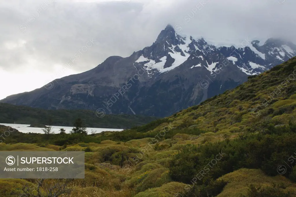 Mountain range covered with snow, Torres del Paine National Park, Patagonia, Chile
