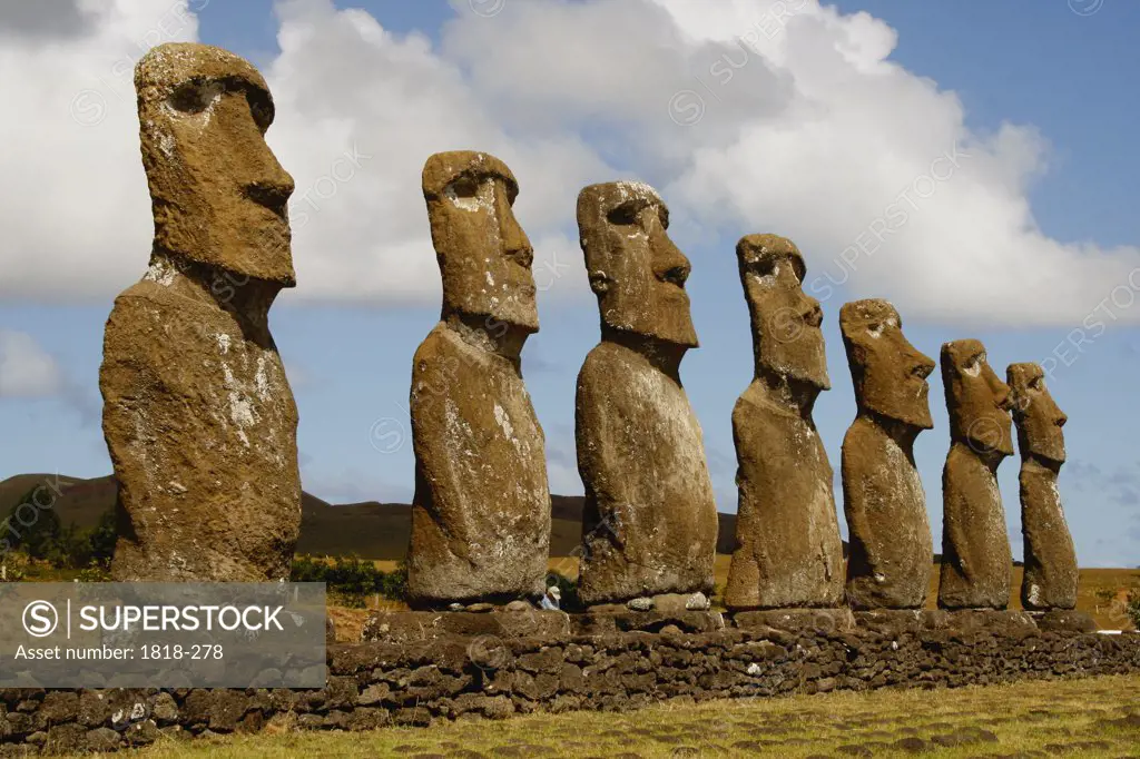 Moai statues on a hill, Rano Raraku, Ahu Tongariki, Easter Island, Chile