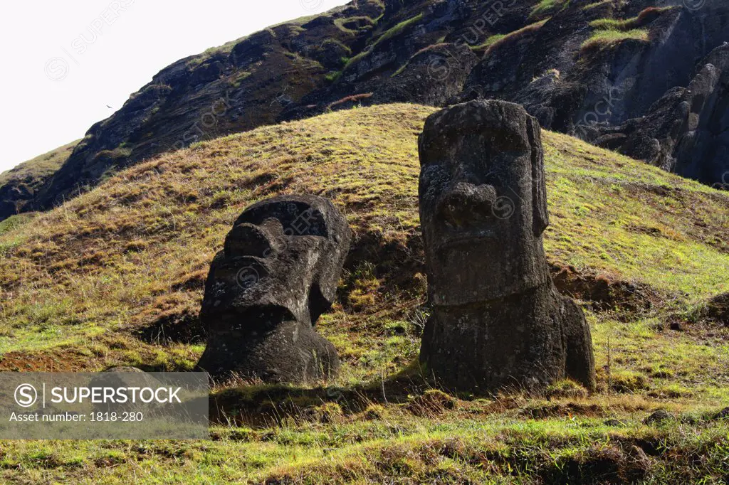 Moai statues on a hill, Rano Raraku, Ahu Tongariki, Easter Island, Chile