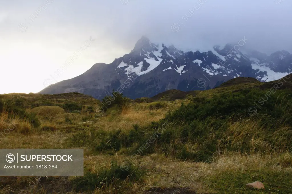 Clouds over mountain range, Torres del Paine National Park, Patagonia, Chile