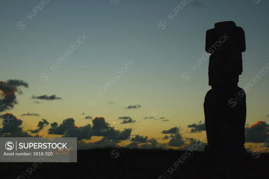 Silhouette of a Moai statue, Rano Raraku, Ahu Tongariki, Easter Island, Chile