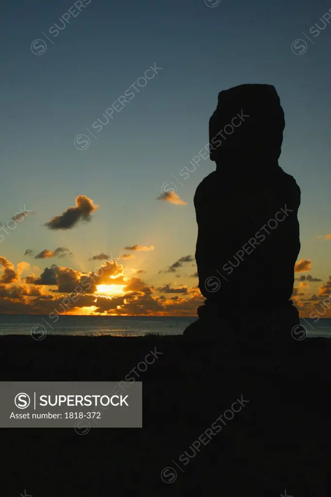 Silhouette of a Moai statue, Rano Raraku, Ahu Tongariki, Easter Island, Chile