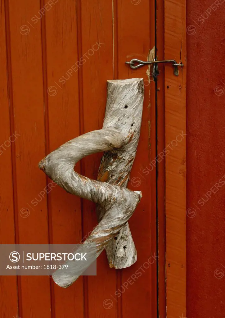 Door handle of a closed door, Lapland, Norway