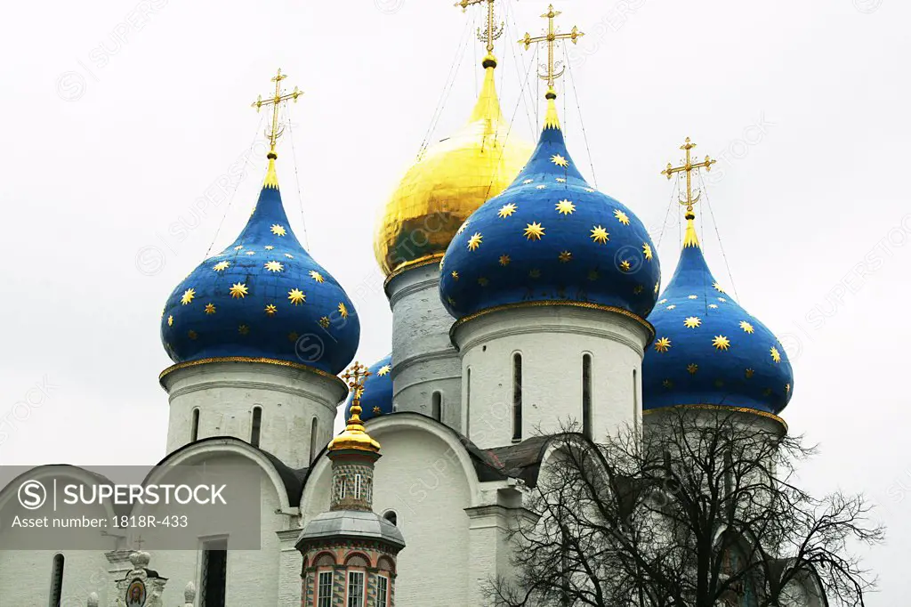 Russia, Sergiyev Posad, Trinity Monastery of St. Sergius, Domes of Cathedral of Assumption