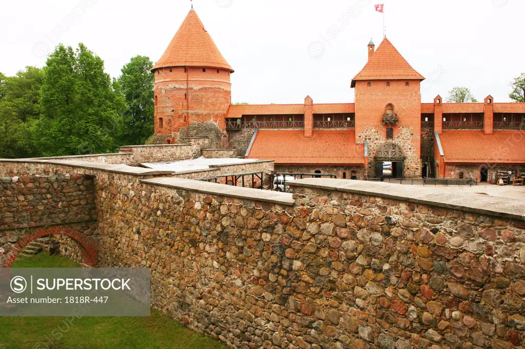 Lithuania, Trakai, Trakai Castle, Interior walls and moat