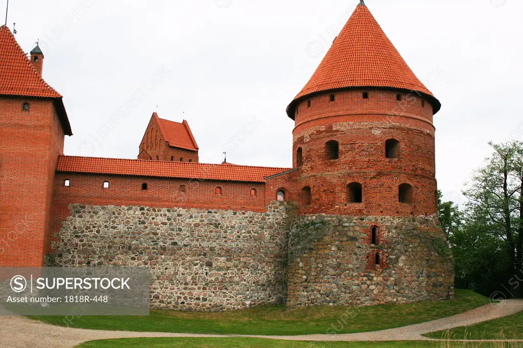 Lithuania, Trakai, Trakai Castle, Outside wall and tower