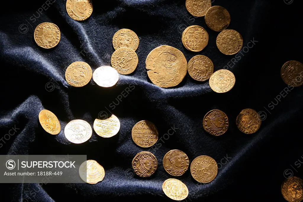 Lithuania, Trakai, Trakai Castle, 16th century coins in museum