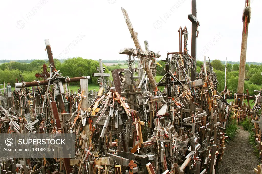 Lithuania, Siauliai, Hill of Crosses, Close-up on wooden crosses