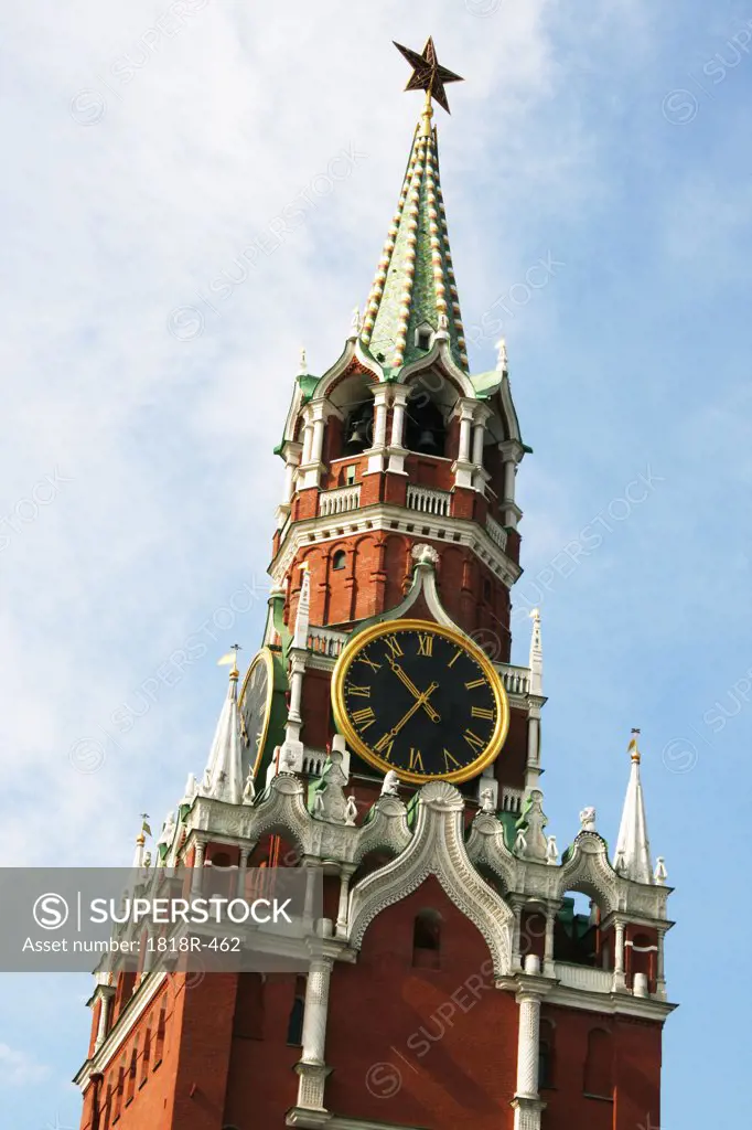 Russia, Moscow, Red Square, Saviors Gate, Detail, Kremlin clock tower