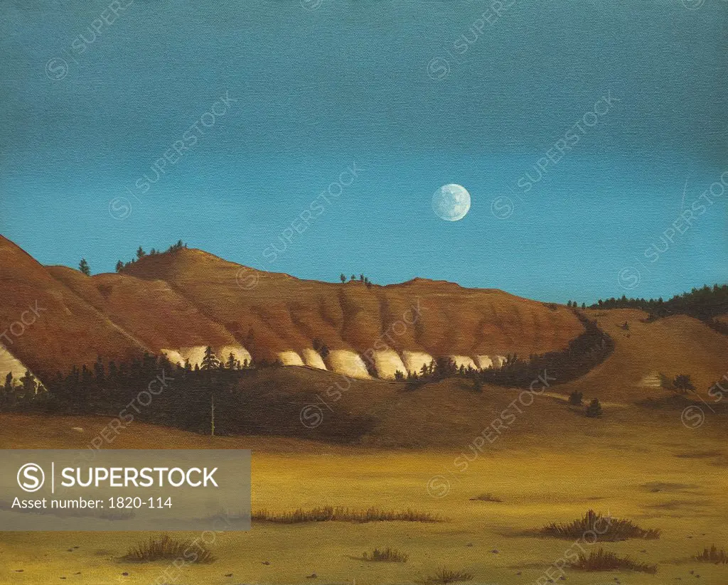 Full Moon Rising Over Desert, 1991, Jerome Kleine, (b.20th. C/American), Oil
