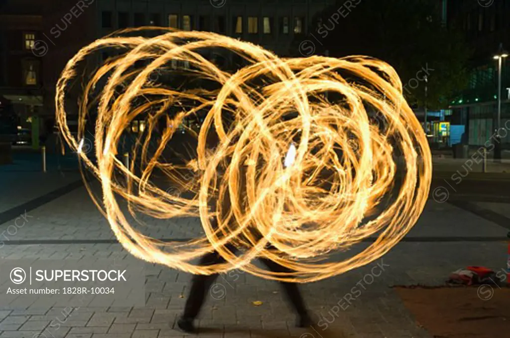 Street Performing Swinging Torches, Cathedral Square, Christchurch, New Zealand   