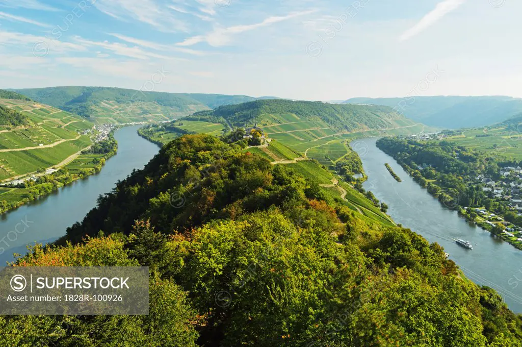 Moselle River and Marienburg Castle, near Bullay, Rhineland-Palatinate, Germany. 10/02/2013
