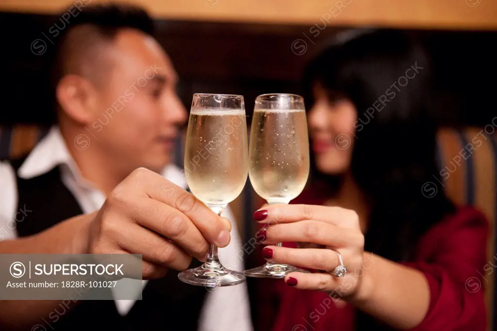 Close-up of couple toasting with champagne glasses, Ontario, Canada. 10/25/2011
