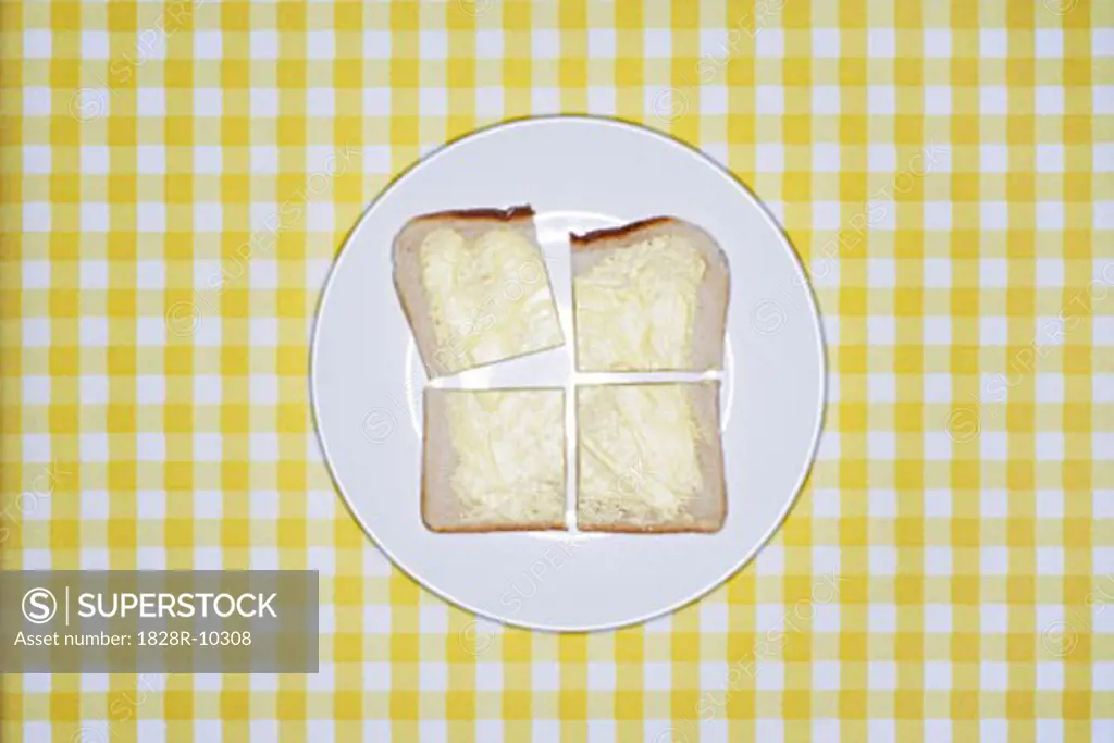 Slice of Bread with Butter on Plate   