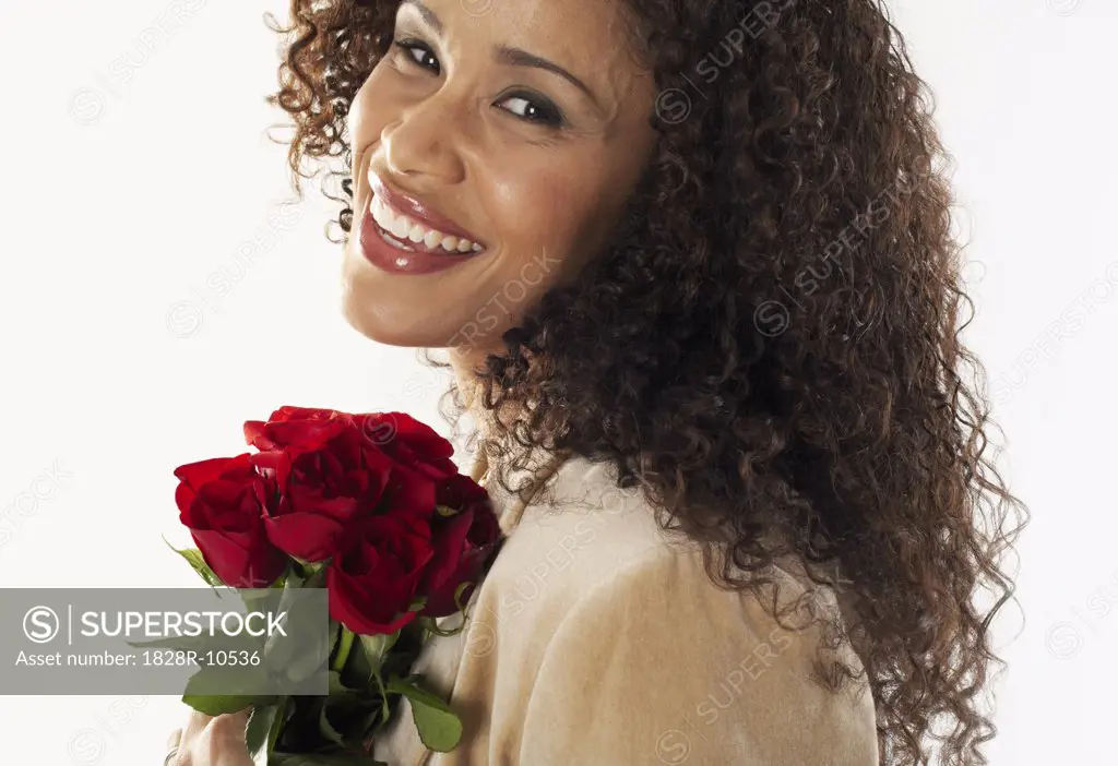 Portrait of Woman Holding Roses   