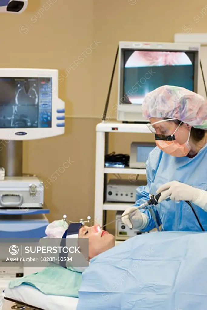 Endoscopic Sinus Surgery being Performed on Patient   