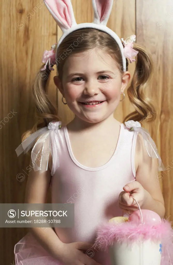 Girl Dressed as Ballerina, Carrying Easter Basket   
