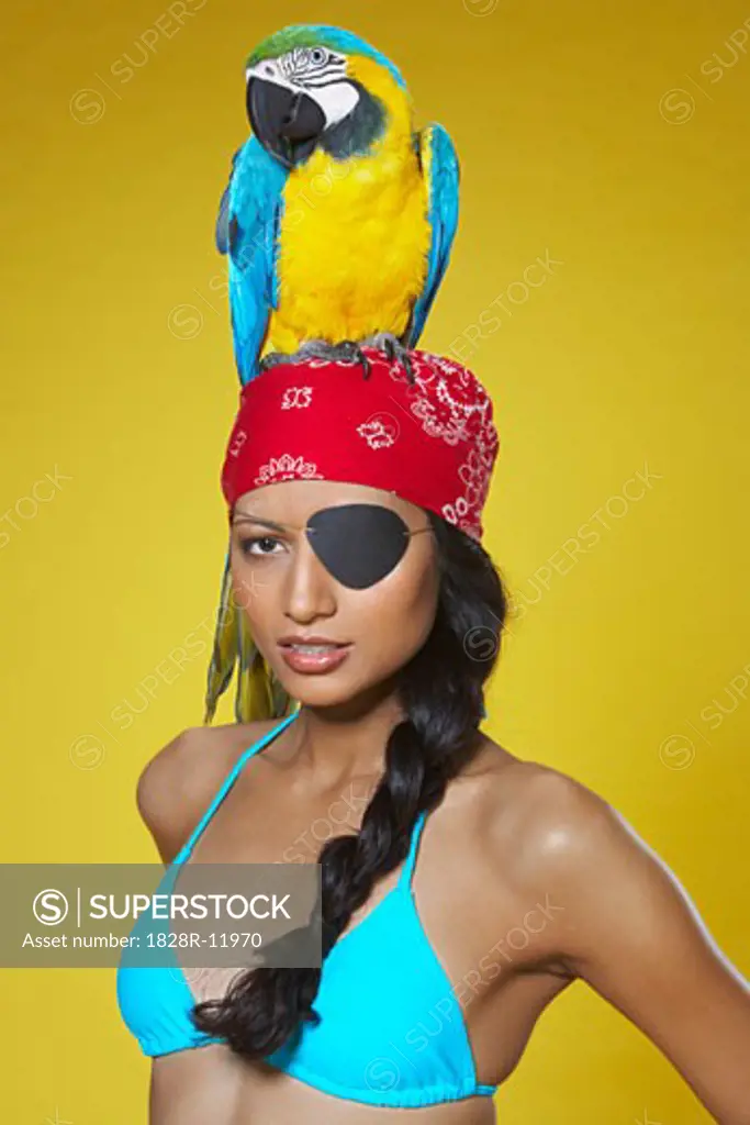 Woman with Parrot on Head   