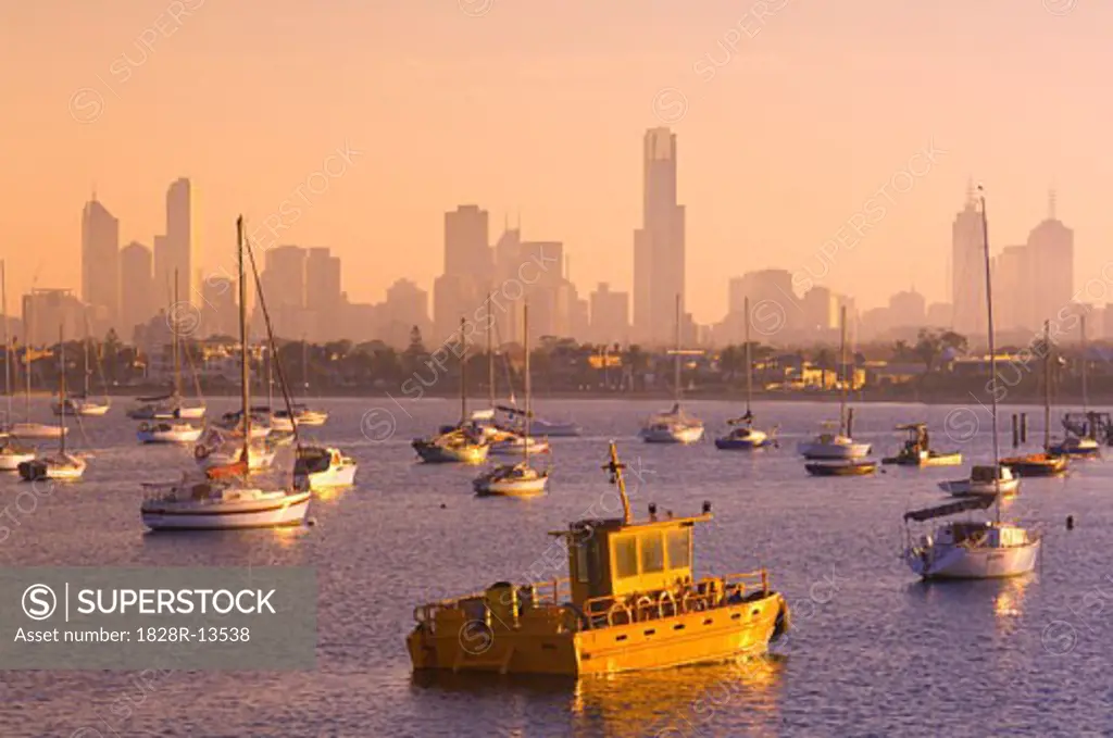 St Kilda Harbour and Melbourne Skyline, Melbourne, Victoria, Australia   