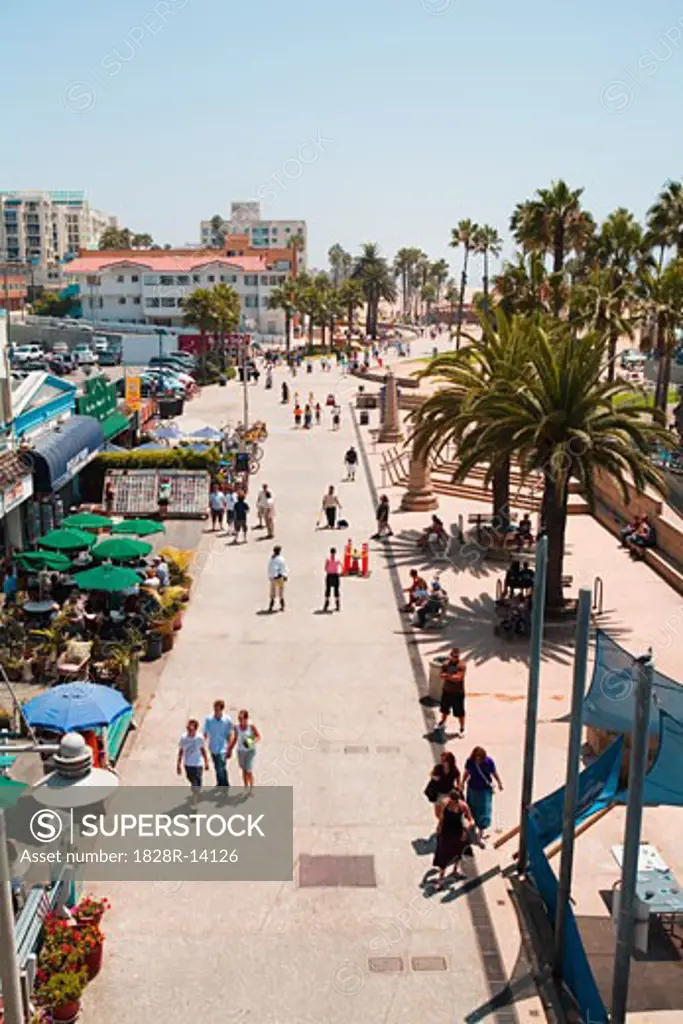 People Walking Along Santa Monica Waterfront, California, USA   