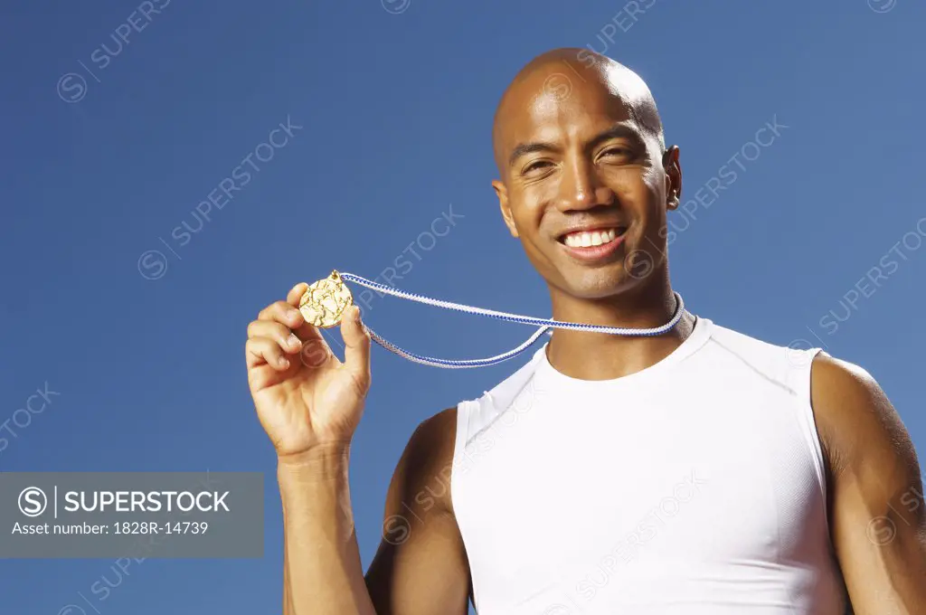 Portrait of Athlete Wearing Medal   