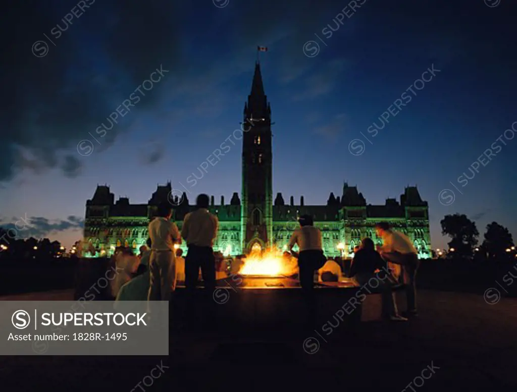 Parliament Buildings and Eternal Flame, Ottawa, Ontario, Canada   
