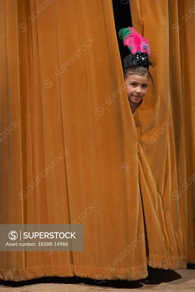 Girl Peeking from Stage Curtain   