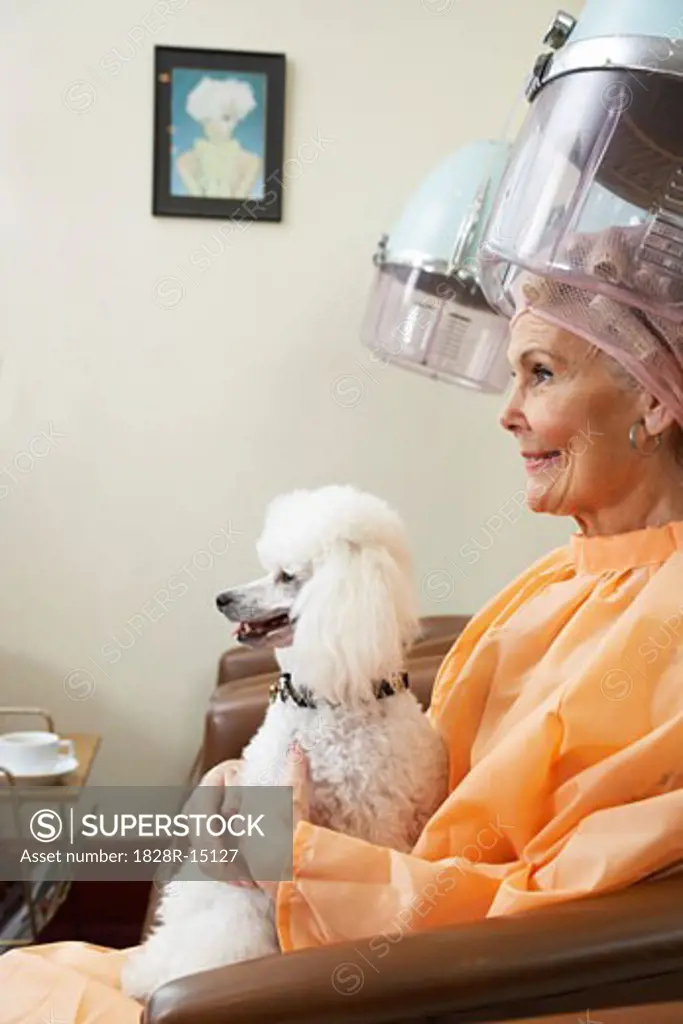 Woman at Hair Salon with Poodle   