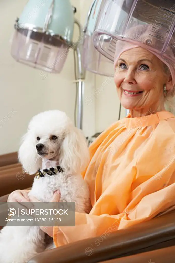 Woman at Hair Salon with Poodle   