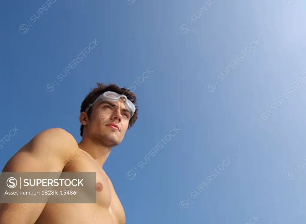 Man Wearing Swim Goggles   