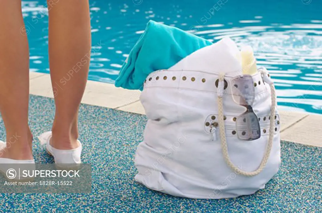 Woman with Bag beside Pool   