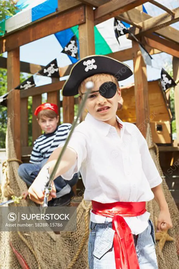 Portrait of Boy Pretending to be a Pirate   