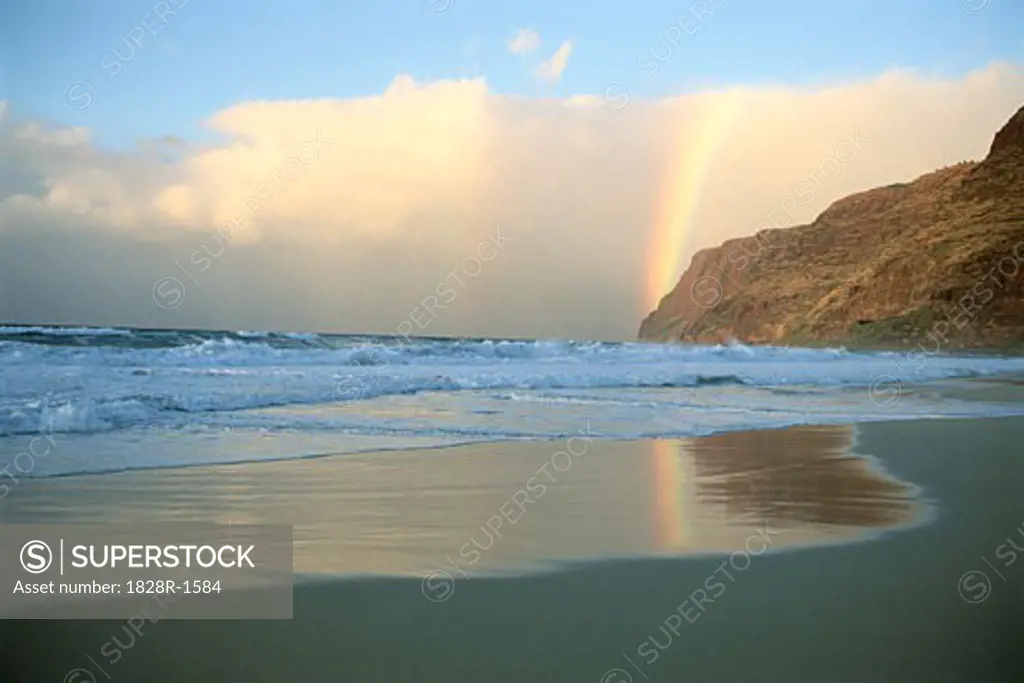 Rainbow over Polihale Beach, Kuai, Hawaii, USA   