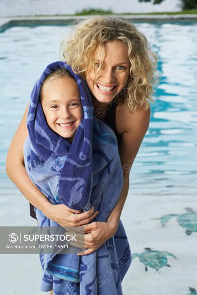 Daughter and Mother by Swimming Pool   